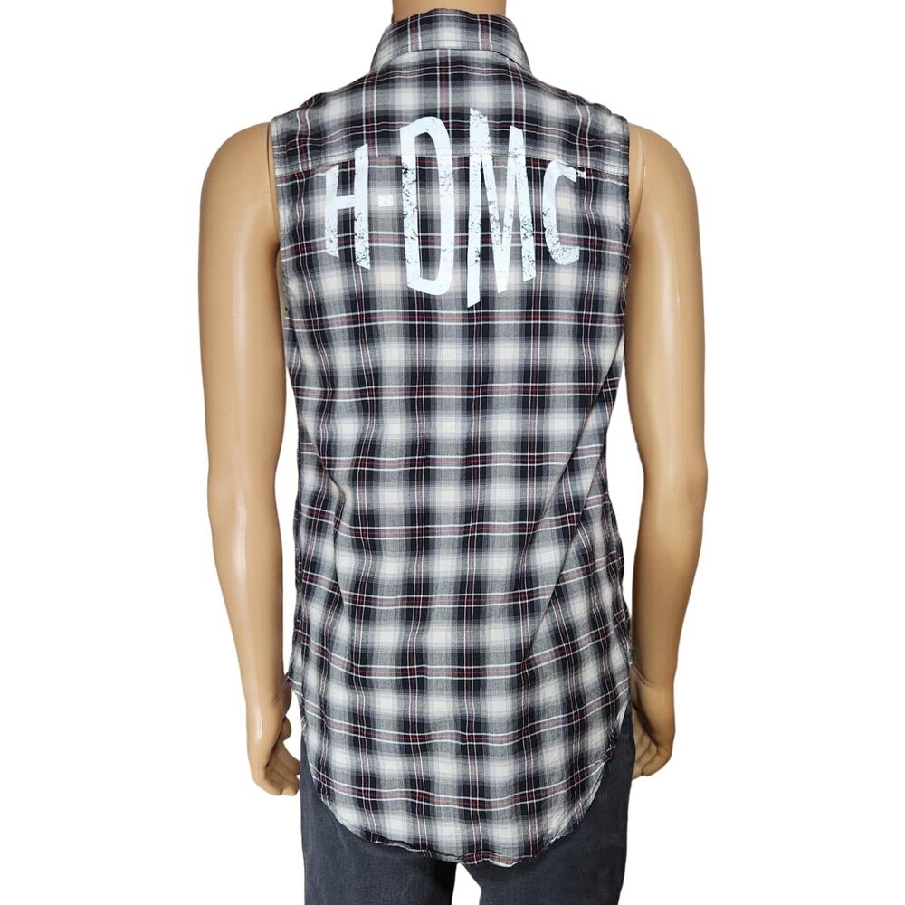 HARLEY DAVIDSON HDMC Black Grey White Plaid Shirt 96246-18VW Size Medium EUC